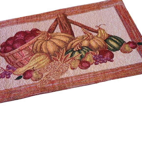 Fall Harvest Thanksgiving Cream Table Runner Baskets Of Pumpkins Squash Decor - Picture 2 of 5